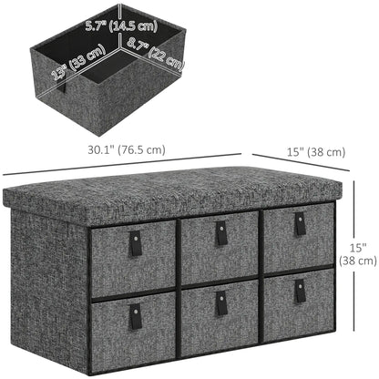 Shoe Bench with Seat, 6 Fabric Drawers, Charcoal Grey Shoe Storage Cabinets & Racks at Gallery Canada