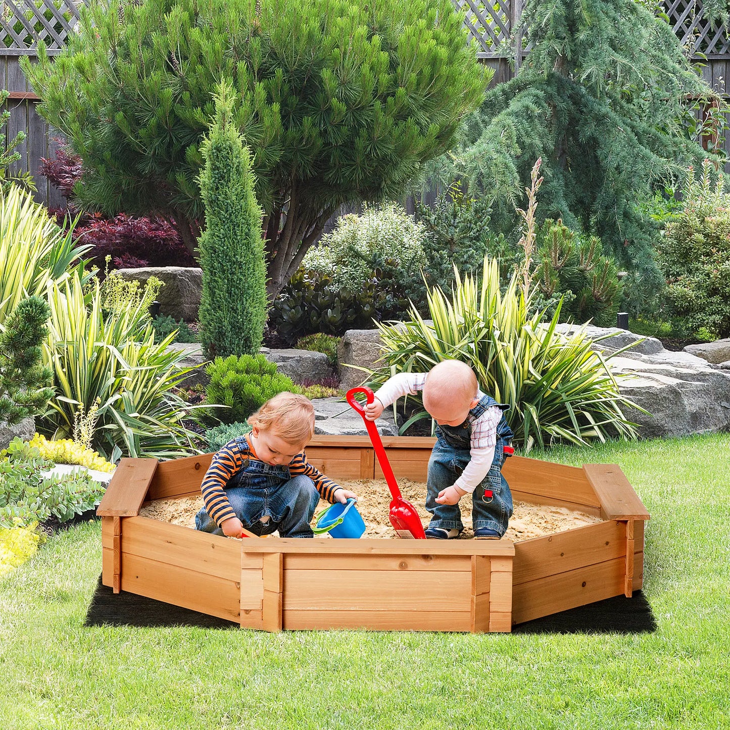Kids Sandbox with Cover, Seat, 55" x 55" x 8.5", Red Sandboxes & Accessories at Gallery Canada