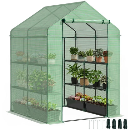 56" x 54" x 74" Walk-In Greenhouse, Portable Garden, 8 Shelves, PE Cover, Green Walk In Greenhouses Green at Gallery Canada