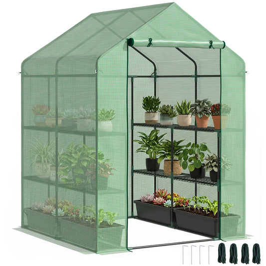 56" x 54" x 74" Walk-In Greenhouse, Portable Garden, 8 Shelves, PE Cover, Green Walk In Greenhouses Green at Gallery Canada