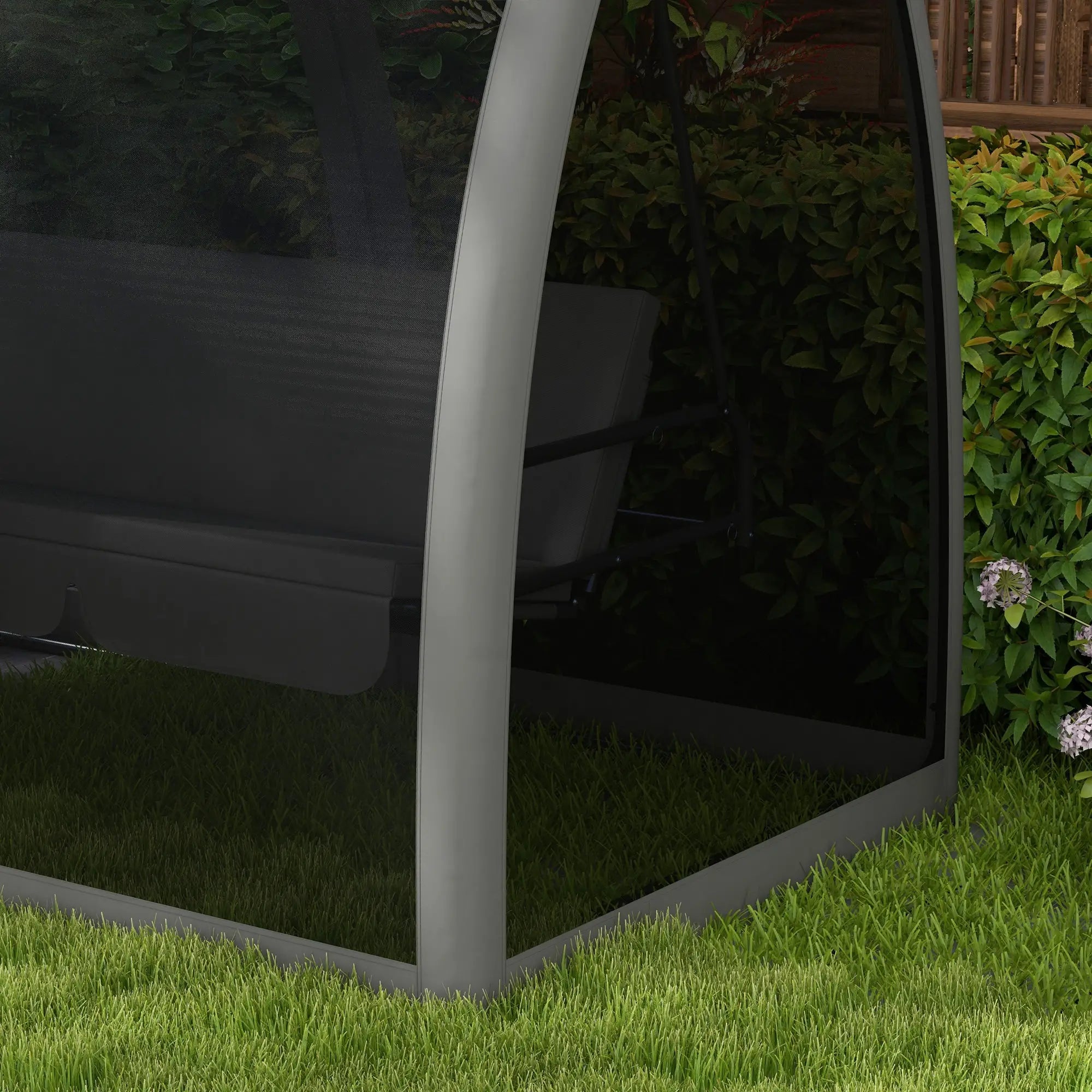 3-Seater Outdoor Swing Chair, Steel Stand, Canopy Netting, Dark Grey Porch Swings with Canopy at Gallery Canada