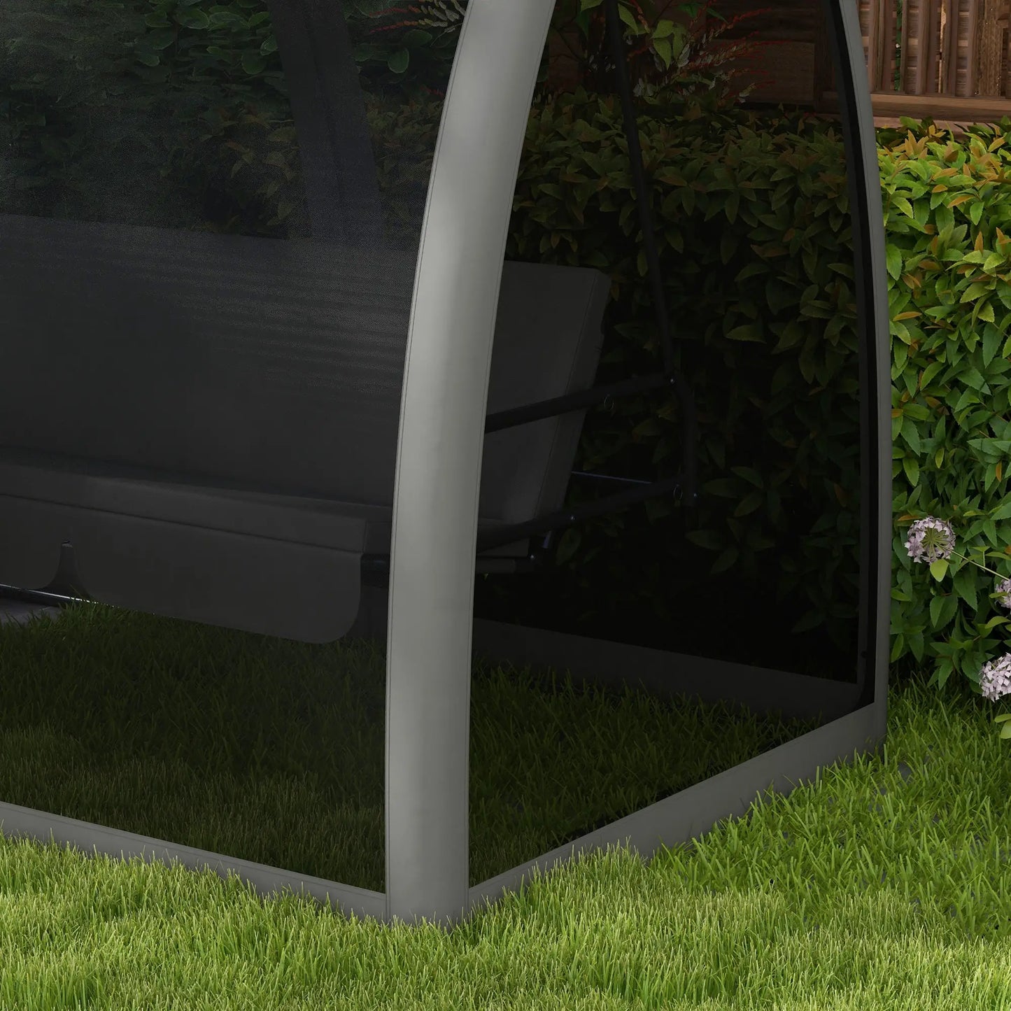 3-Seater Outdoor Swing Chair, Steel Stand, Canopy Netting, Dark Grey Porch Swings with Canopy at Gallery Canada