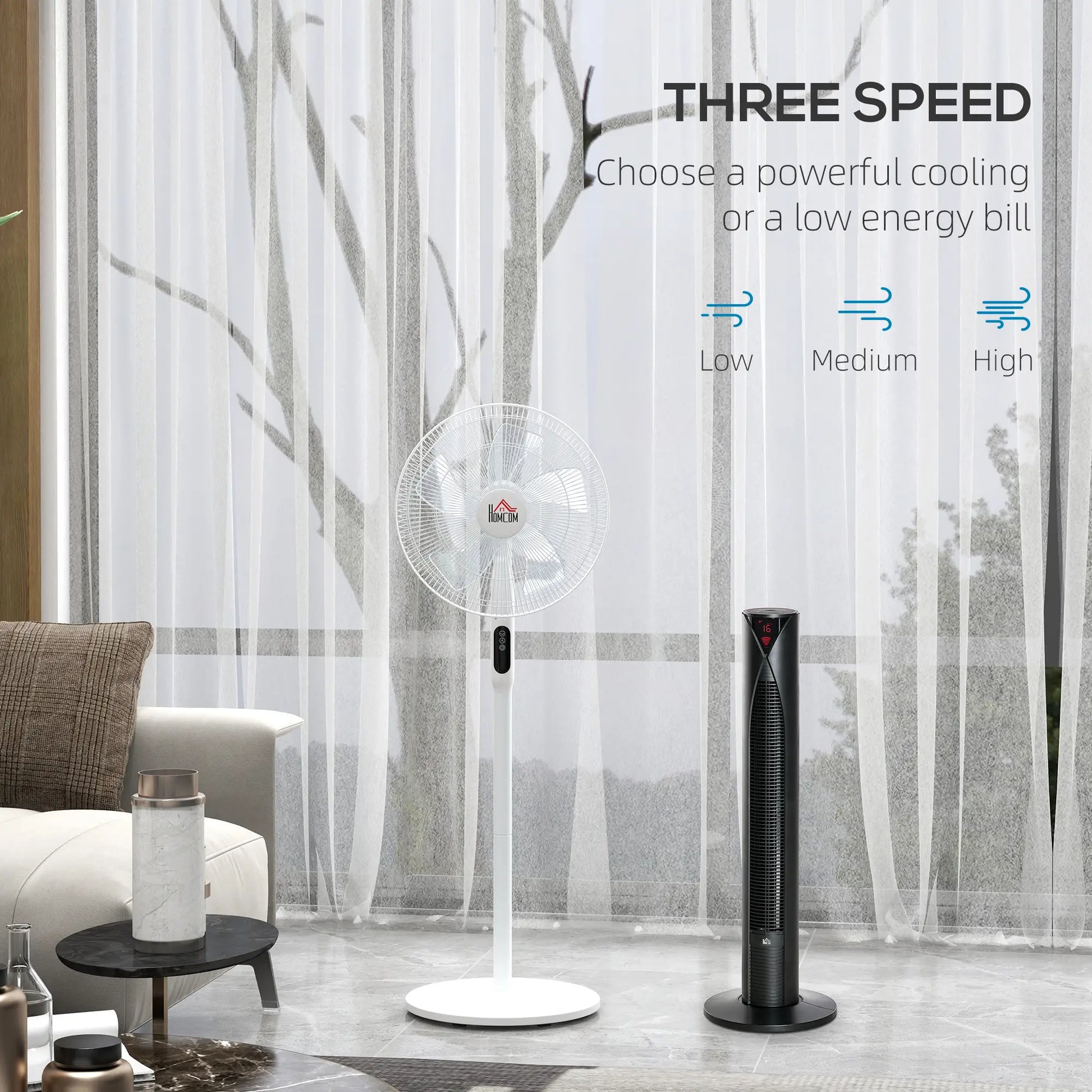 16" Tower and Pedestal Fan Set, Remote, Adjustable, White Tower Fans at Gallery Canada