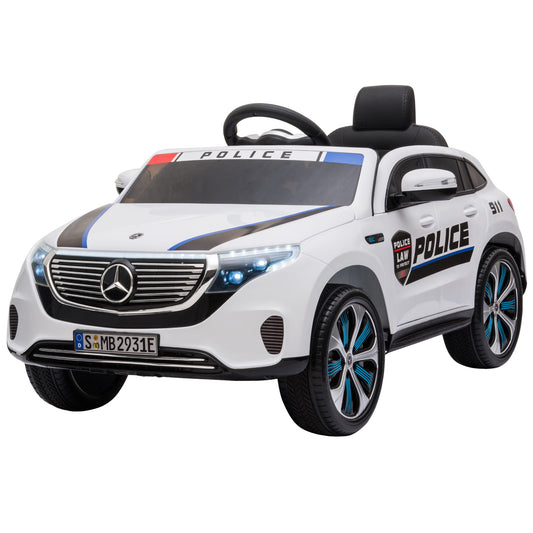 Compatible 12V Battery-powered Kids Electric Ride On Car Police Car Toy with Parental Remote Control Music Lights Suspension Wheels for 3-5 Years Old White - Gallery Canada