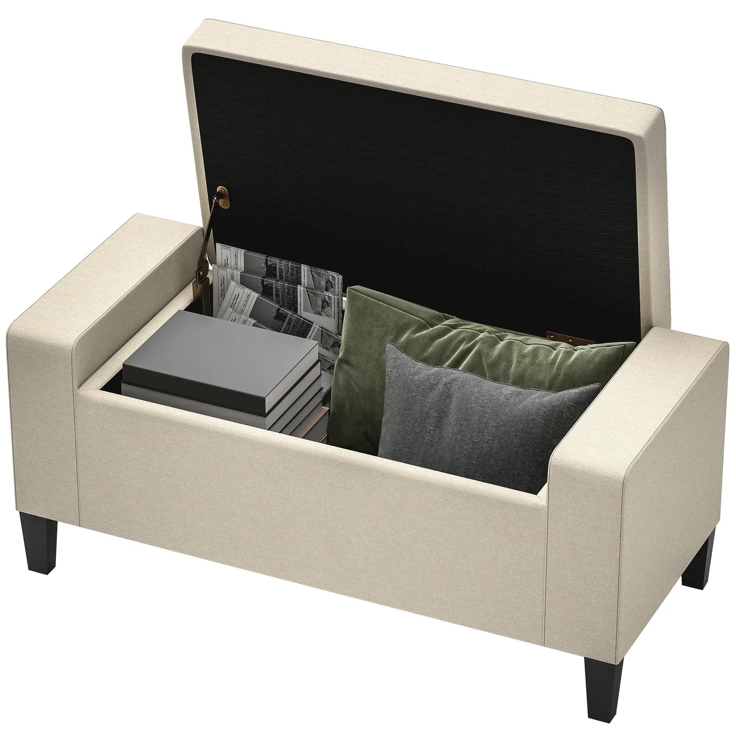 Storage Ottoman Bench, Tufted Linen Fabric, Flip Top, Beige Storage Ottomans & Benches at Gallery Canada
