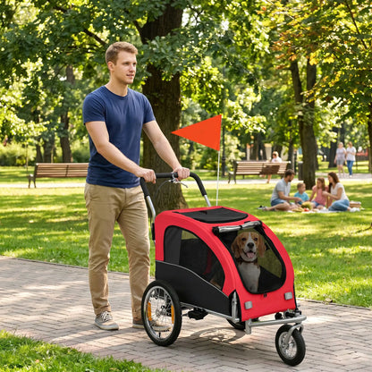 2 In 1 Dog Bike Trailer, Foldable Pet Stroller, Red