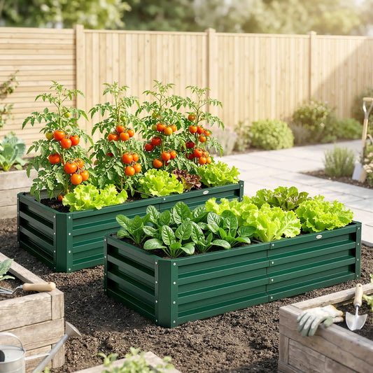4' x 2' x 1' Raised Garden Bed, Set of 2 Galvanized Planter Box Galvanized Planter Boxes Green at Gallery Canada