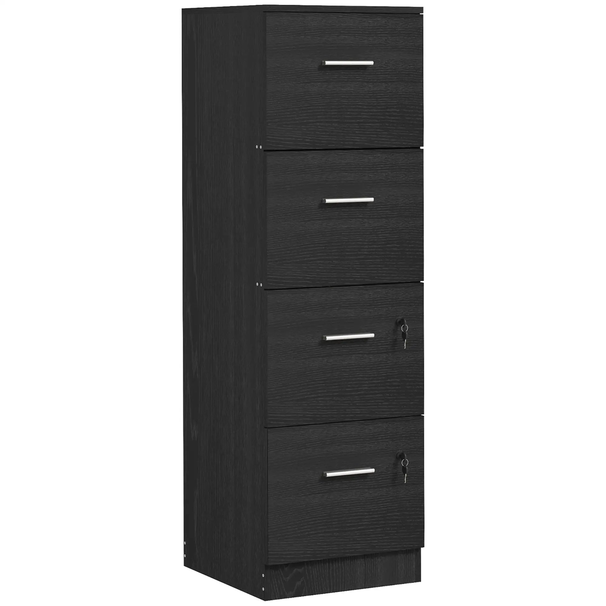 4 Drawer Vertical Filing Cabinet with Lock, Adjustable Hanging Bar, Black Office Cabinets & Cupboards Black at Gallery Canada
