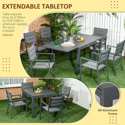 Patio Dining Set For 6, Aluminum Expandable Table With 6 Chairs, Dark Grey Outdoor Dining Sets at Gallery Canada