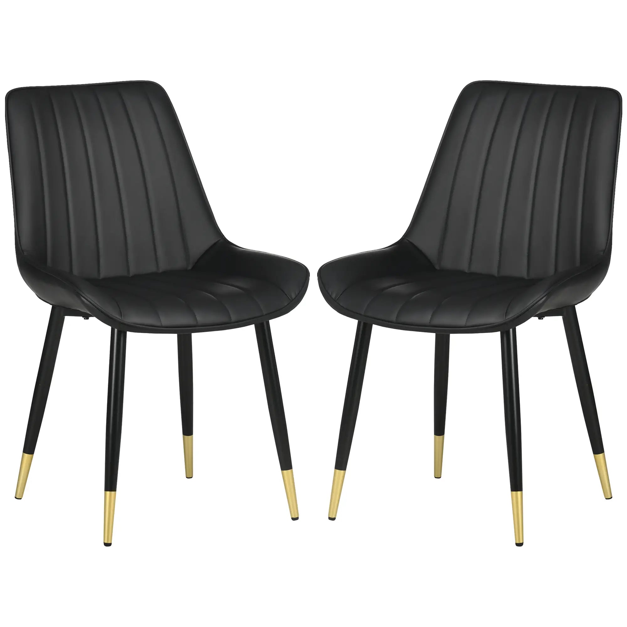 Modern Dining Chairs Set of 2, PU Leather Upholstery, Steel Legs, Black Bar Stools Black, Gold at Gallery Canada