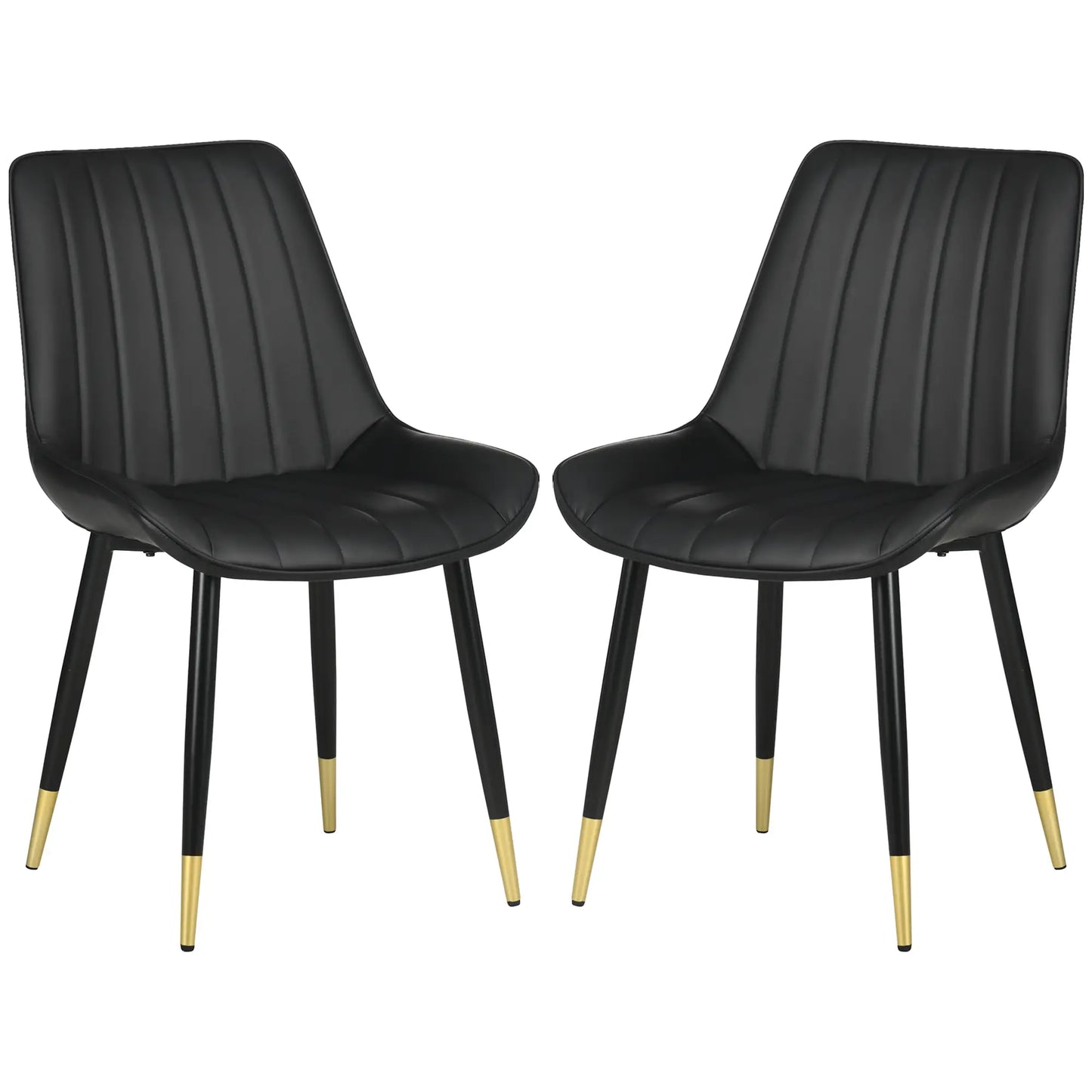 Modern Dining Chairs Set of 2, PU Leather Upholstery, Steel Legs, Black Bar Stools Black, Gold at Gallery Canada