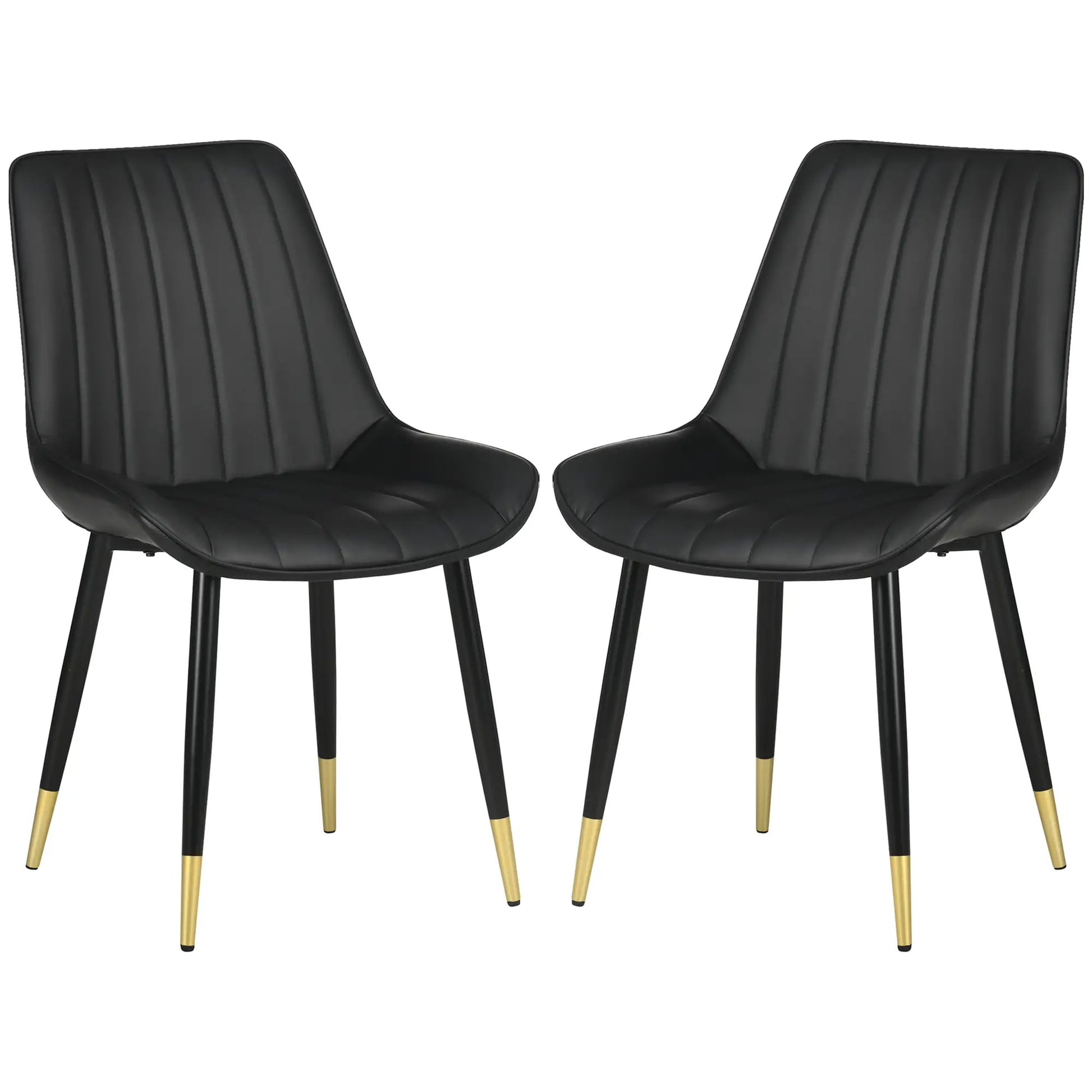 Modern Dining Chairs Set of 2, PU Leather Upholstery, Steel Legs, Black Bar Stools Black, Gold at Gallery Canada