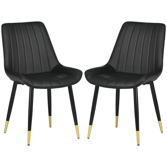 Modern Dining Chairs Set of 2, PU Leather Upholstery, Steel Legs, Black Bar Stools Black, Gold at Gallery Canada