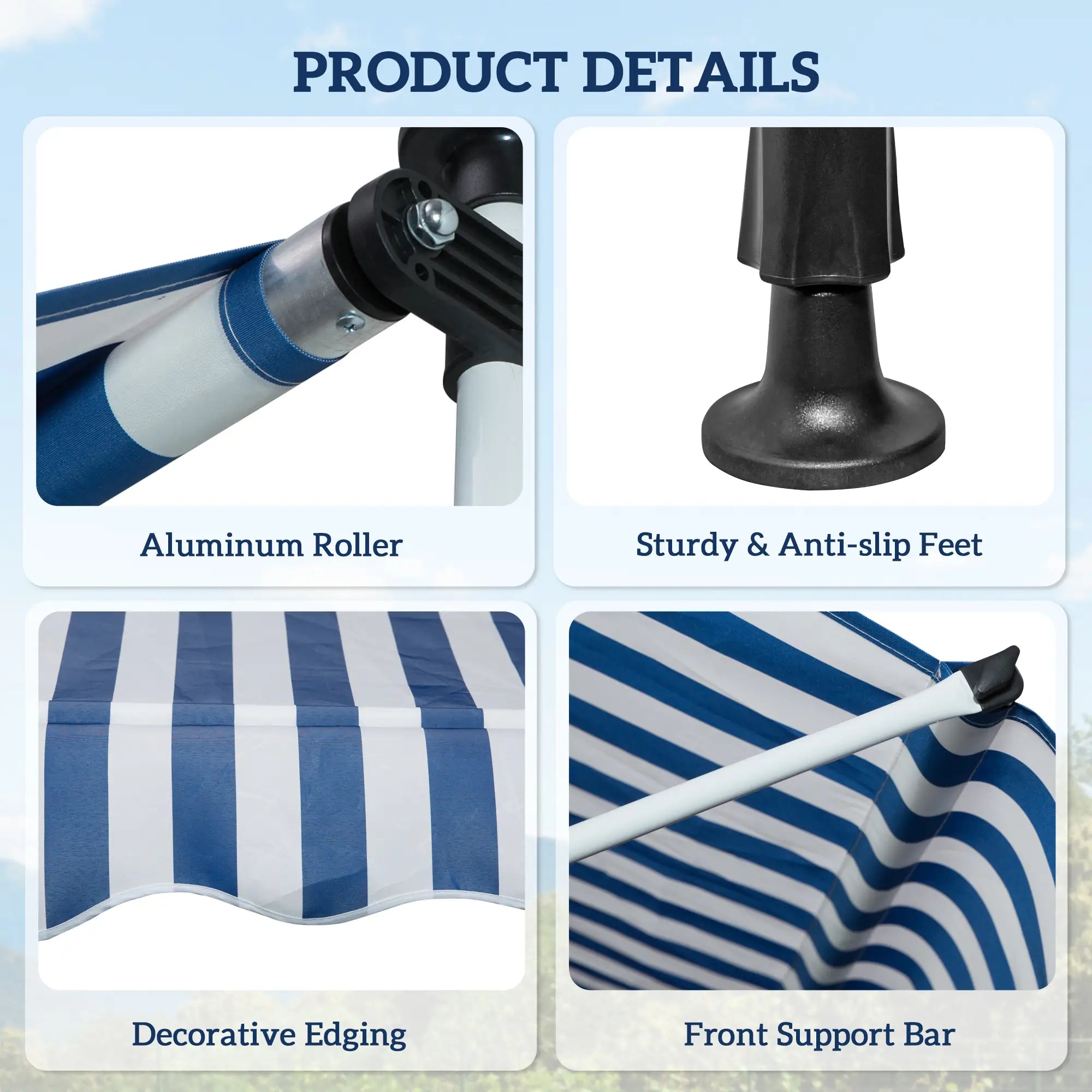 6.6'x5' Manual Retractable Patio Awning, Sun Shade, Water Resistant, Blue Door Awnings at Gallery Canada