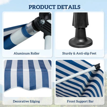 6.6'x5' Manual Retractable Patio Awning, Sun Shade, Water Resistant, Blue Door Awnings at Gallery Canada