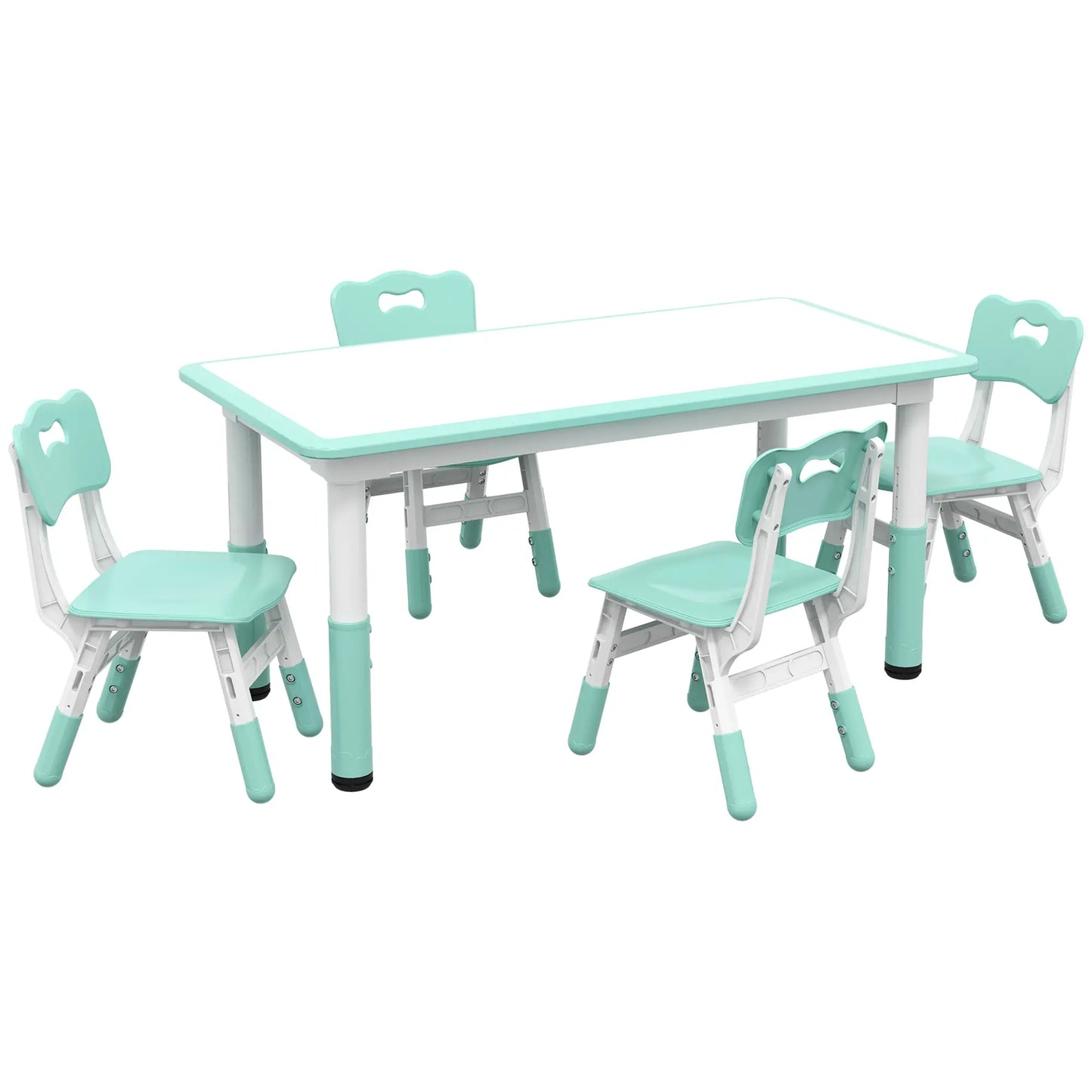 Kids Table and Chair Set, 4 Chairs, Adjustable Height, 1.5 - 5 Years, Green Kids Table Sets Green at Gallery Canada