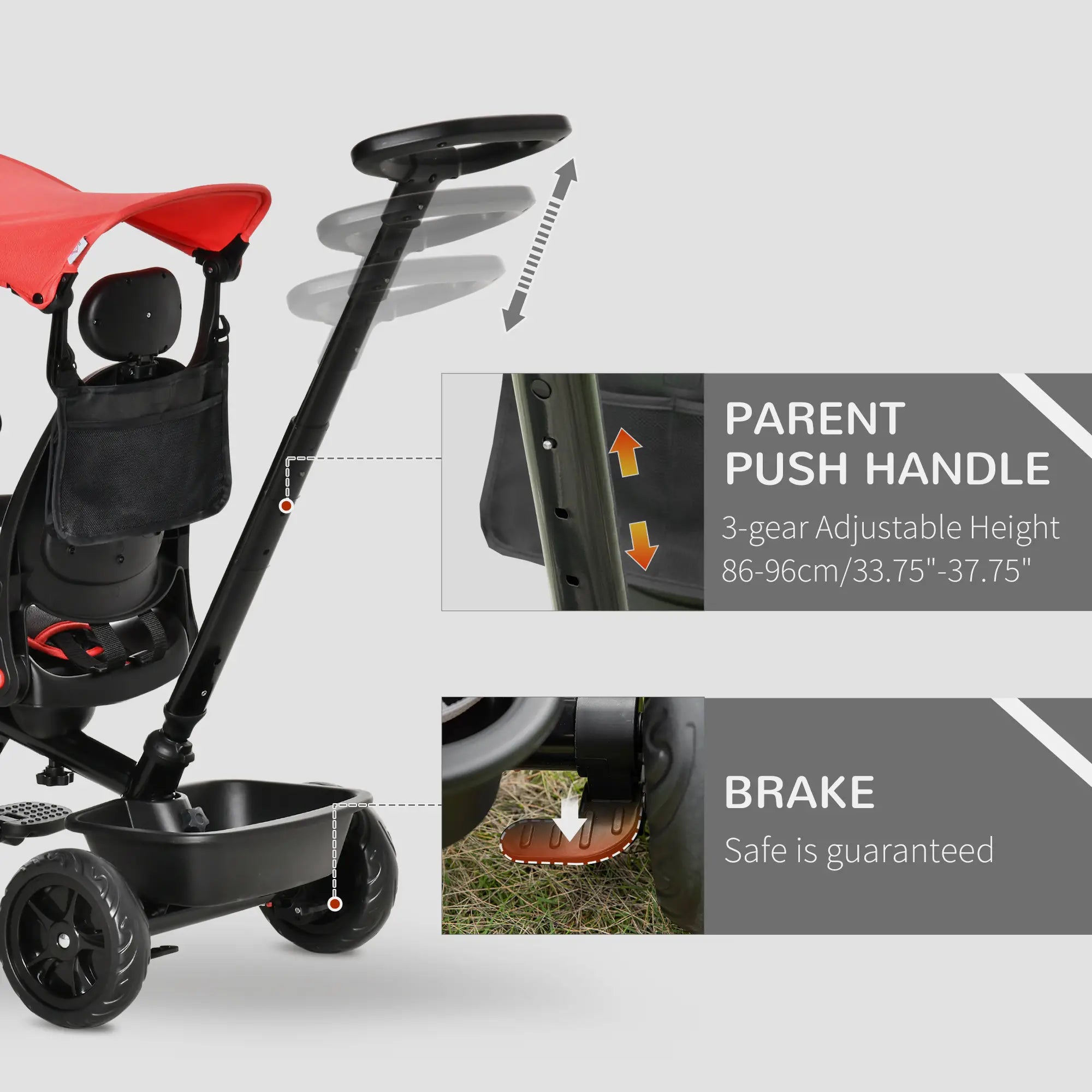 Kids Tricycle, 4 In 1 Trike, Adjustable Seat, Removable Canopy, Red Tricycles for Kids at Gallery Canada