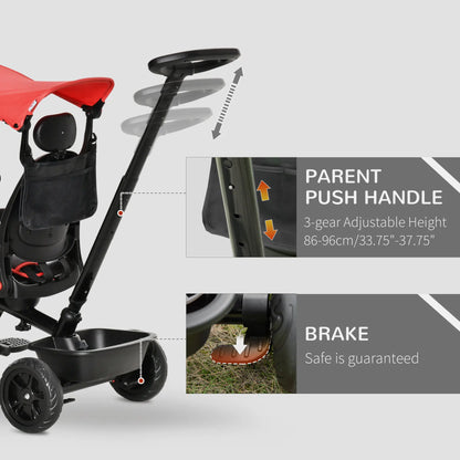 Kids Tricycle, 4 In 1 Trike, Adjustable Seat, Removable Canopy, Red Tricycles for Kids at Gallery Canada