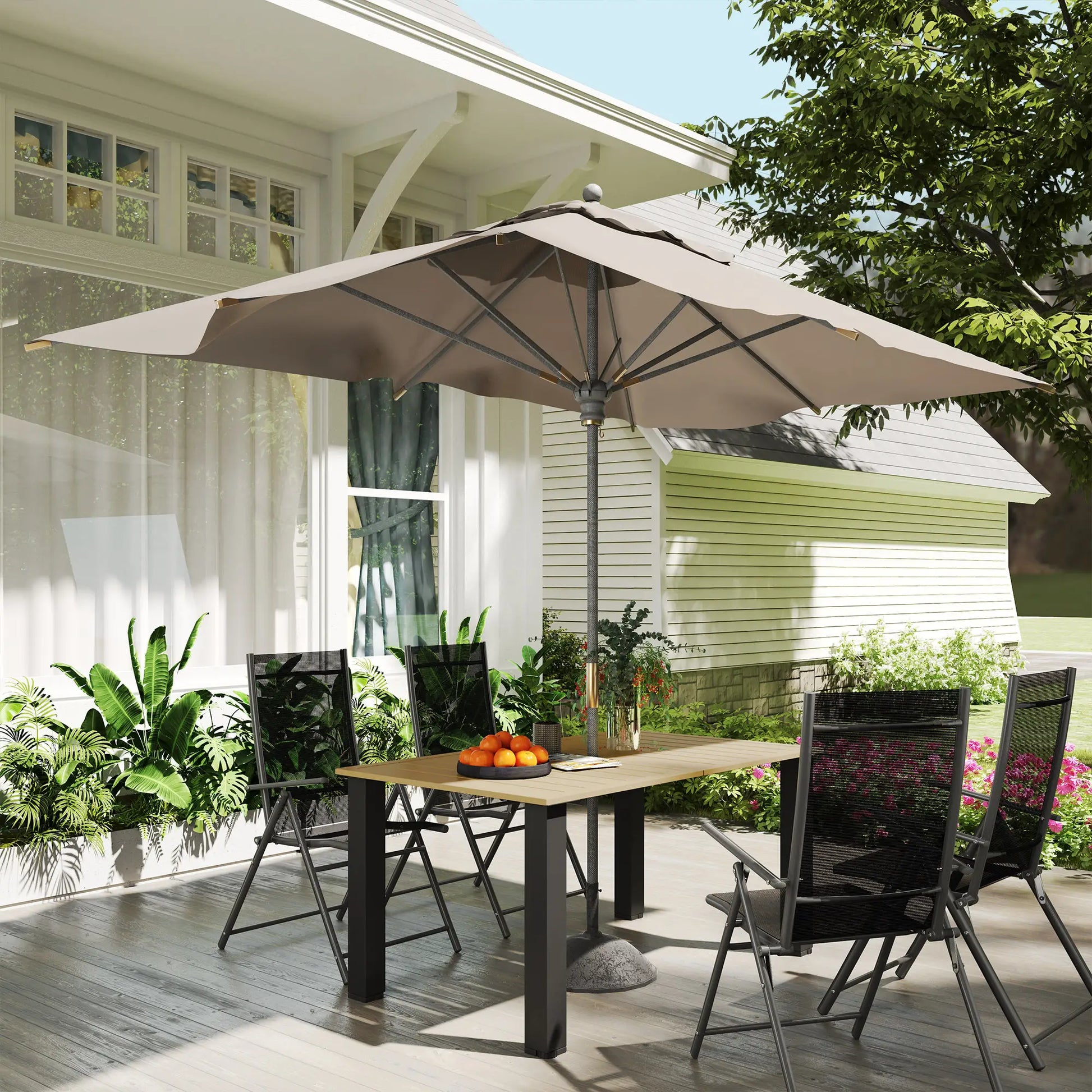 59" Outdoor Patio Table with Umbrella Hole, Slatted Tabletop, Brown Patio Dinning Tables at Gallery Canada
