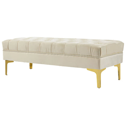 Upholstered End of Bed Bench, Button Tufted, Cream White Storage Ottomans & Benches at Gallery Canada