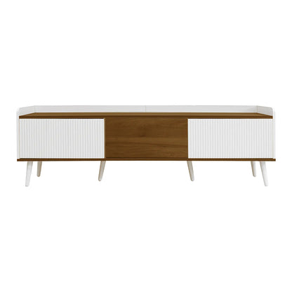 Three Door Stand, Sturdy Wooden Legs, 63" L x 15.5" W x 19.5" H, Natural, White TV Stands White, Natural at Gallery Canada