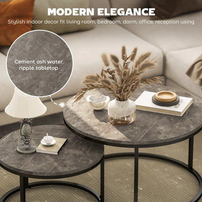 Modern Coffee Table Set of 2, Nesting Side Tables, Metal Base, Faux Marbled Grey, Grey Coffee Tables at Gallery Canada