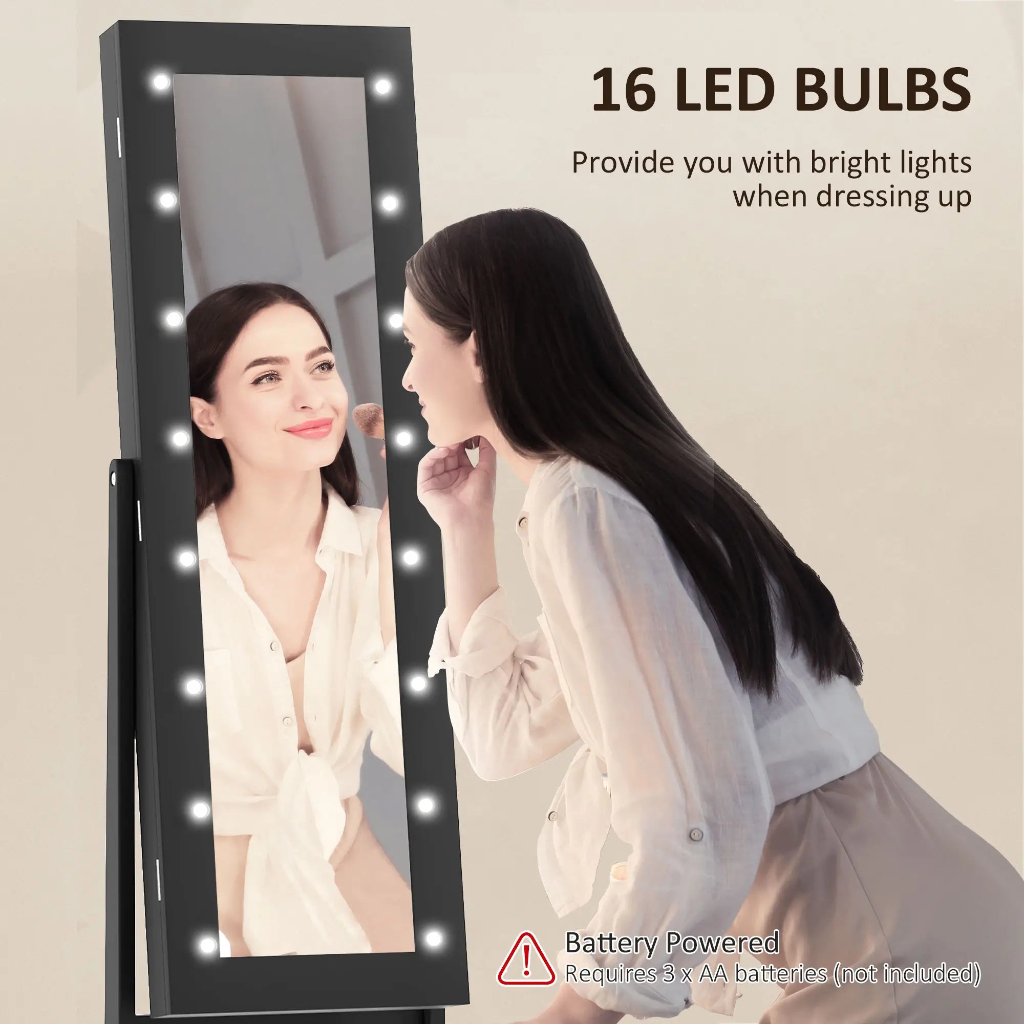 Free Standing Armoire Organizer, Lighted Mirrored Jewelry Cabinet, 16 LED Lights, Black Jewelry Armoire & Jewellery Mirror Cabinets at Gallery Canada