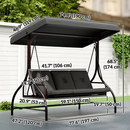 Convertible Patio Swing Bed With Canopy, Cushions, 3 Seater, Dark Grey Patio Swings with Stand at Gallery Canada