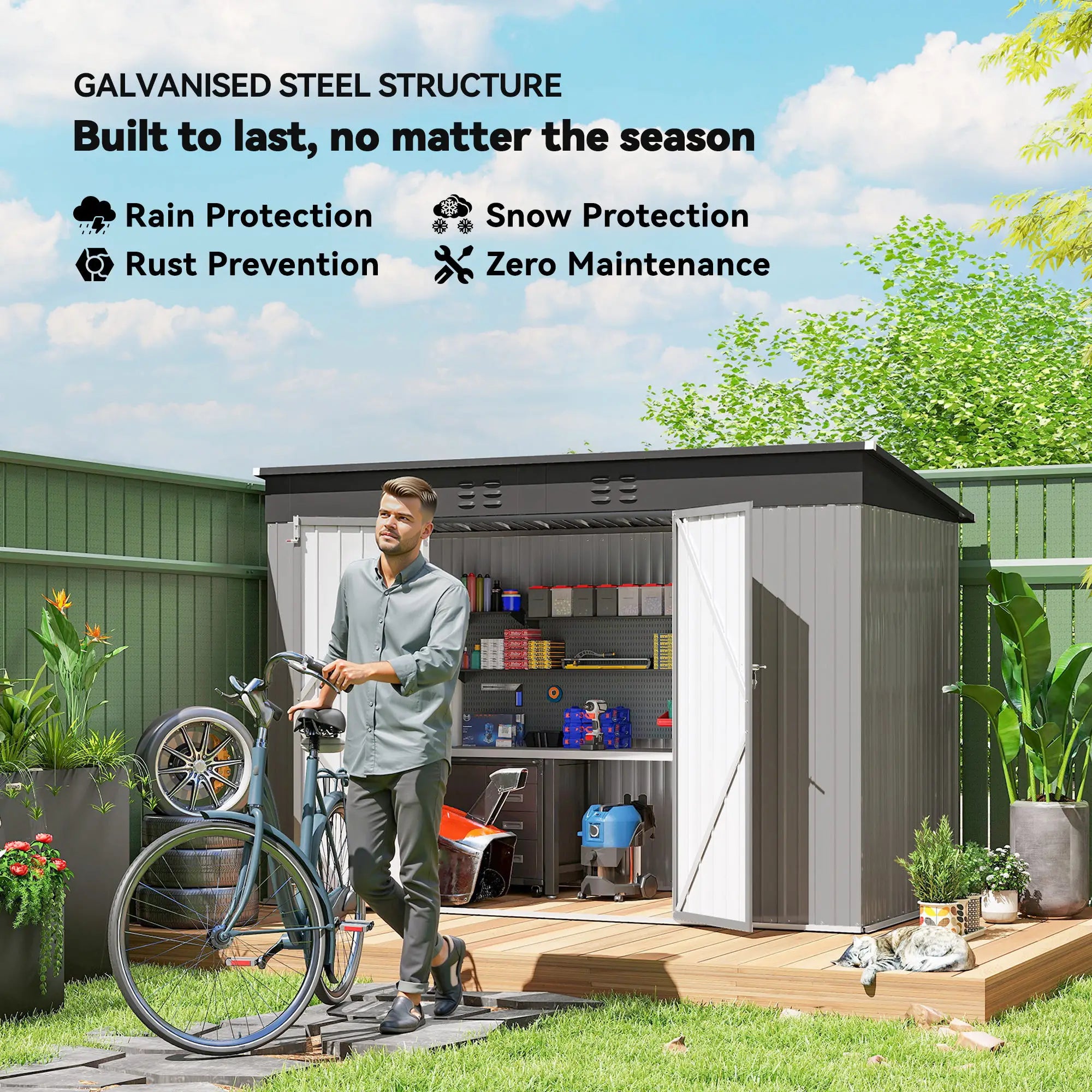 9' x 4' Galvanized Steel Garden Shed, Lockable Doors, 2 Air Vents Sheds at Gallery Canada