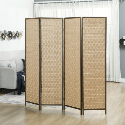 6 FT 4 Panel Folding Privacy Screen, Brown Room Divider, Brown
