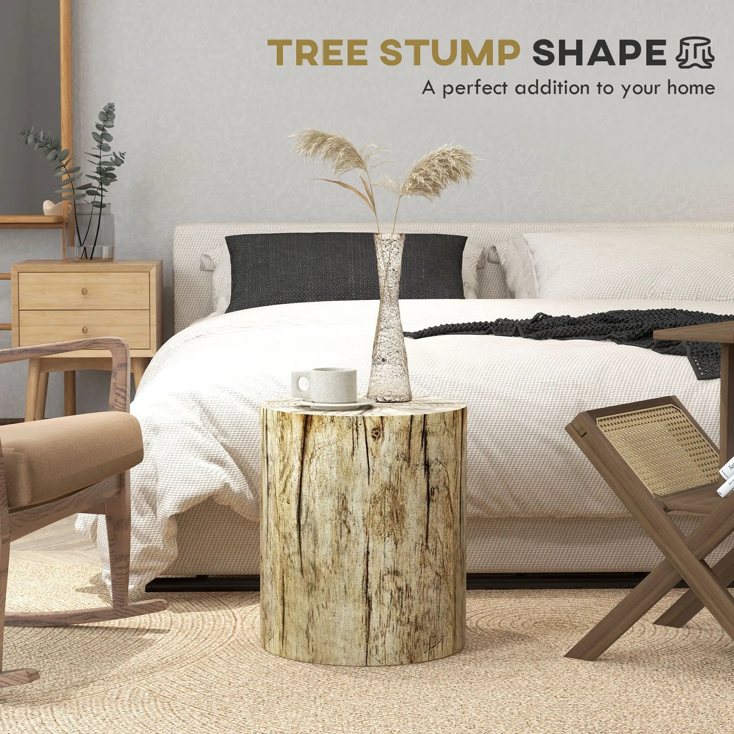 17" Tall Tree Stump End Table, Concrete Sofa Side Table, Garden Stool, Natural Side Tables at Gallery Canada