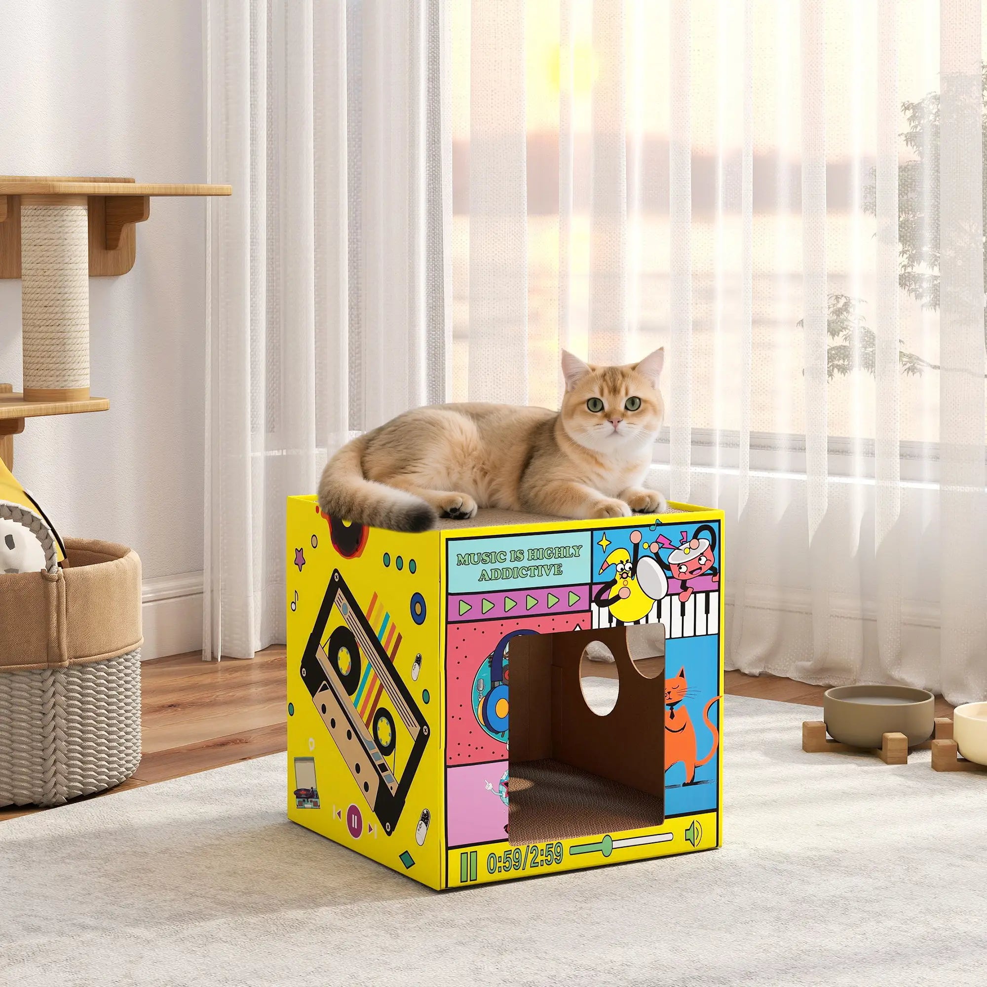 2 in 1 Cardboard Cat House, Cat Scratcher with Scratching Board Cat Houses at Gallery Canada