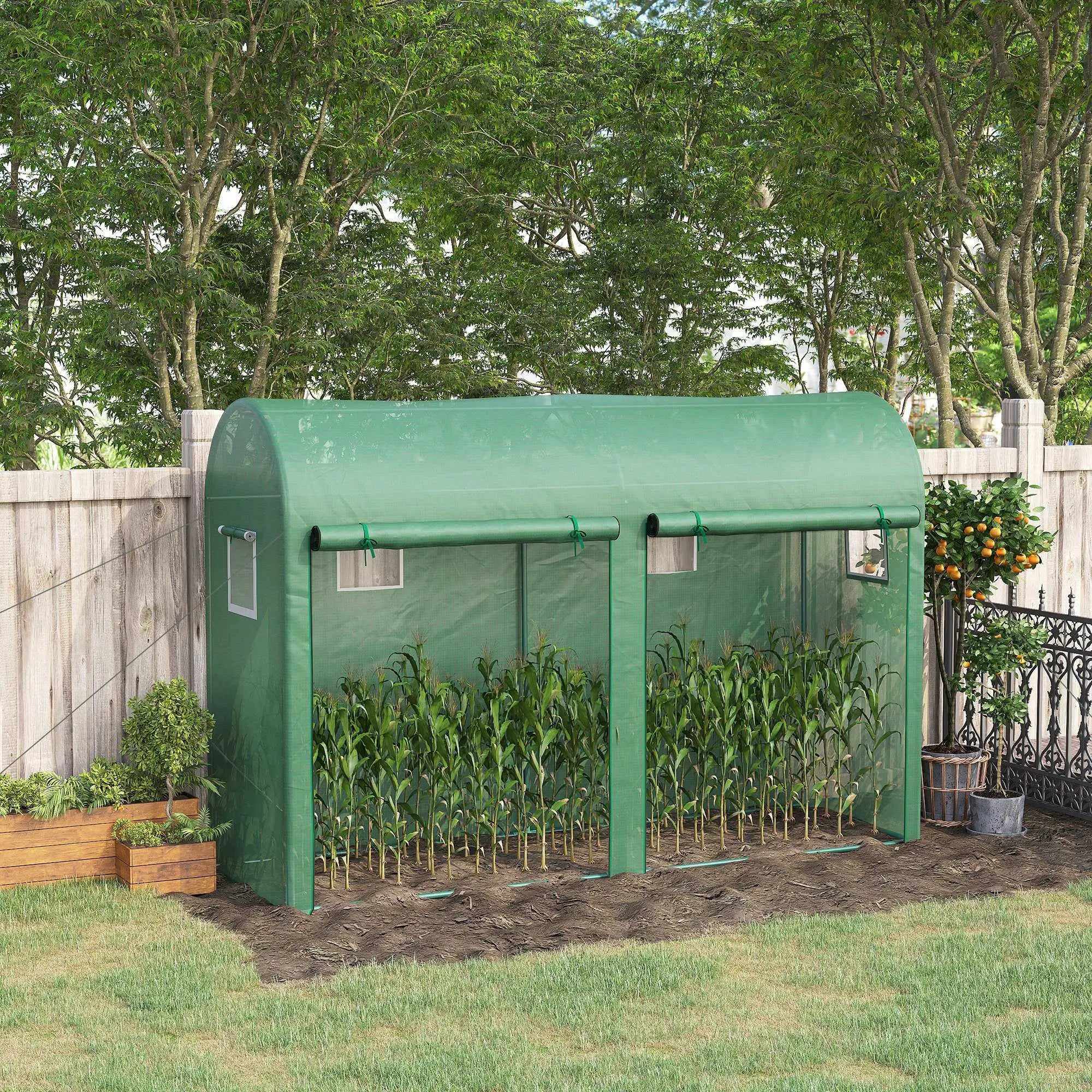 Outdoor Garden Greenhouse, Steel Tent, 2 Doors, 4 Windows, 9.8'x3.3'x6.6', Green Portable Greenhouses at Gallery Canada