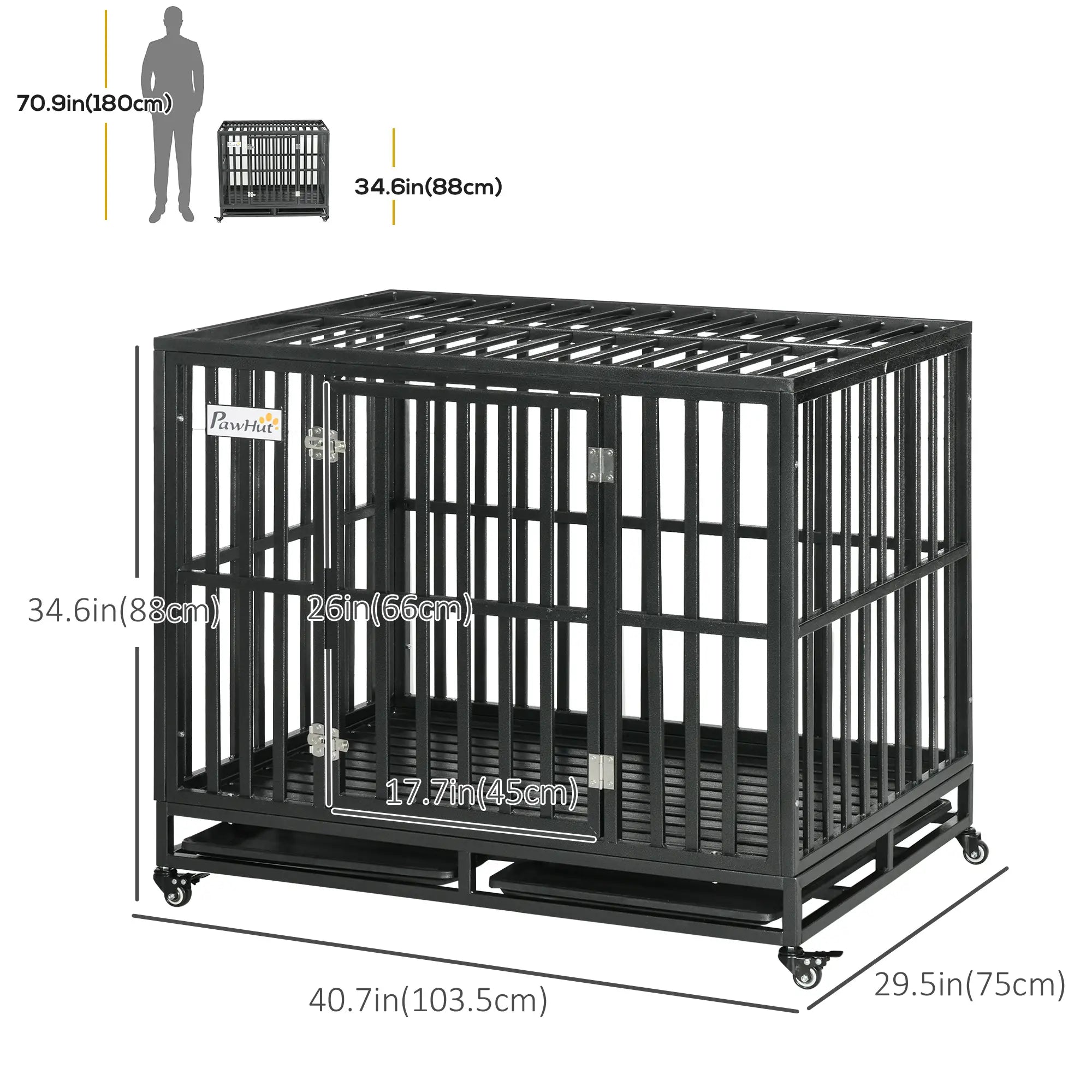 41 Heavy Duty Steel Dog Crate, Pet Cage with Wheels, Black Houses, Kennels & Pens at Gallery Canada