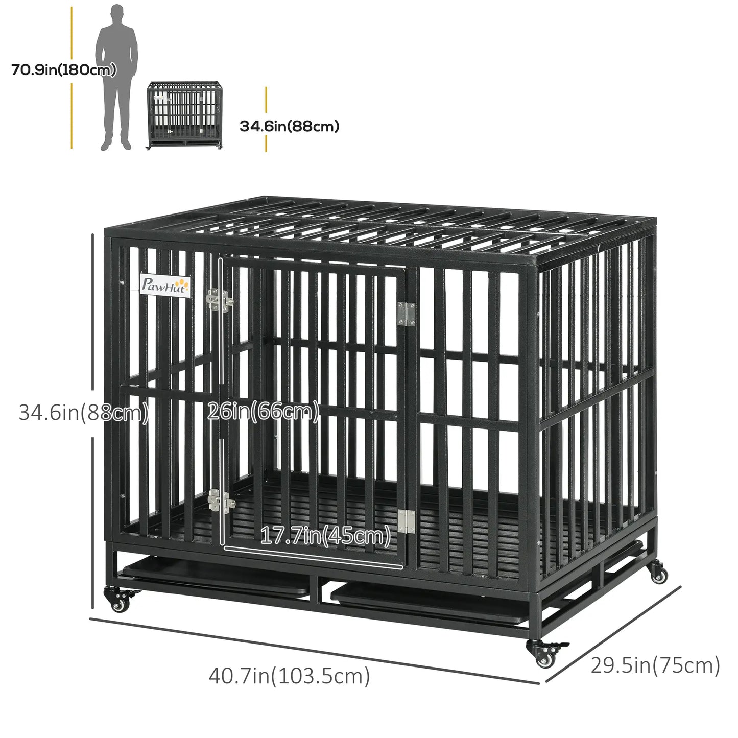 41 Heavy Duty Steel Dog Crate, Pet Cage with Wheels, Black Houses, Kennels & Pens at Gallery Canada