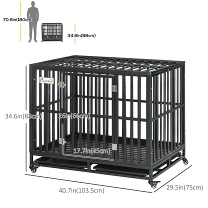 41 Heavy Duty Steel Dog Crate, Pet Cage with Wheels, Black Houses, Kennels & Pens at Gallery Canada