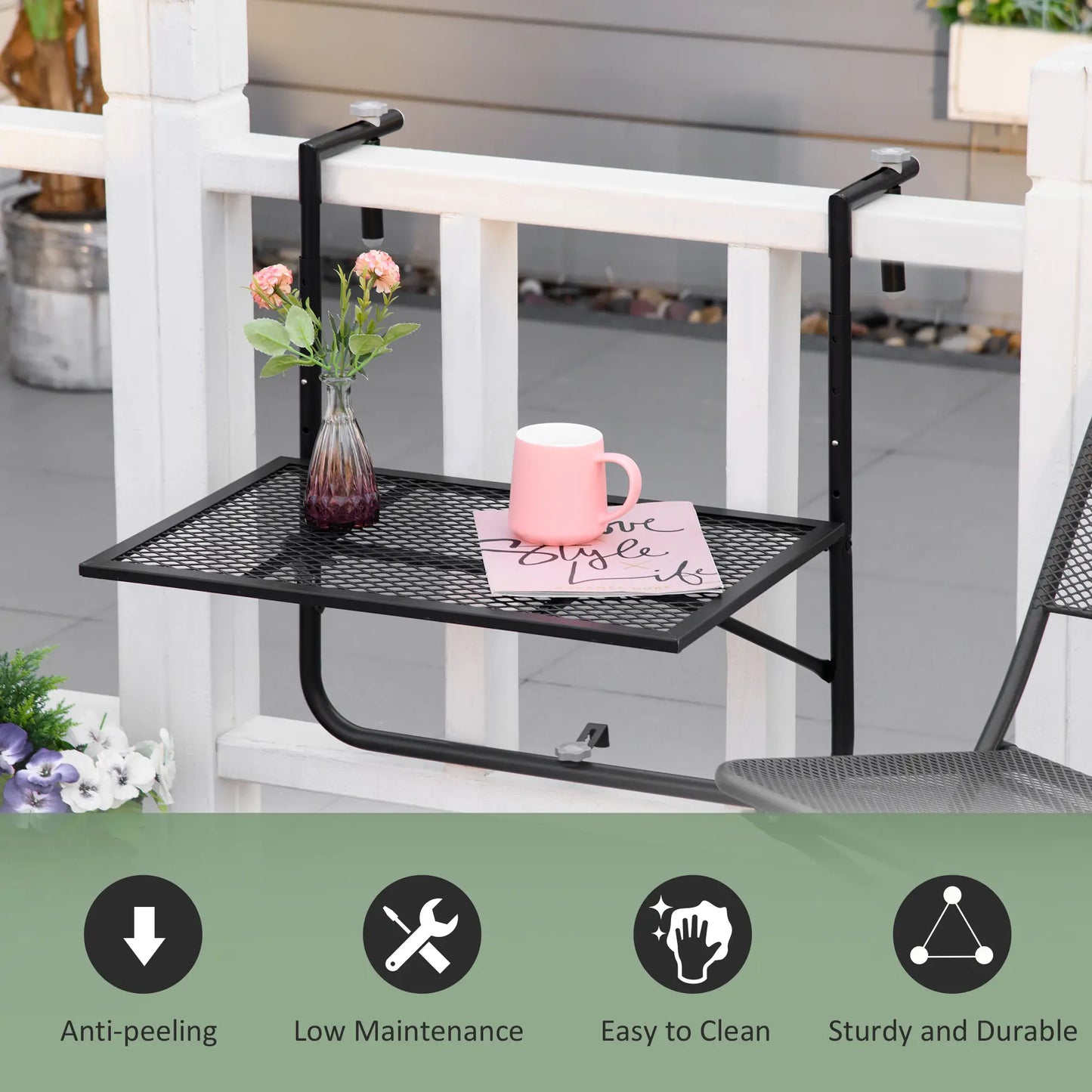 Metal Wall Mount Desk, Adjustable Folding Balcony Table, Black Balcony Table Hanging at Gallery Canada
