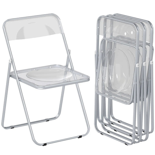 4 Pack Acrylic Foldable Chairs, Transparent, Clear, Clear