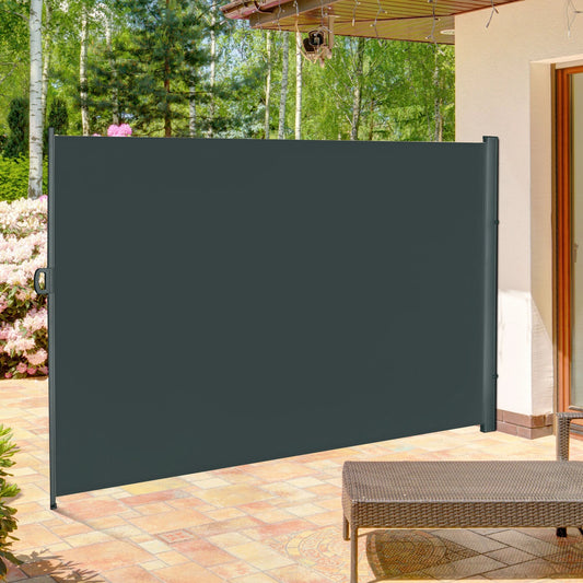 118" x 79" Retractable Patio Awning, Outdoor Privacy Screen, UV Wind Resistant, Grey Side Awnings Gray Frame, Gray Fabric at Gallery Canada