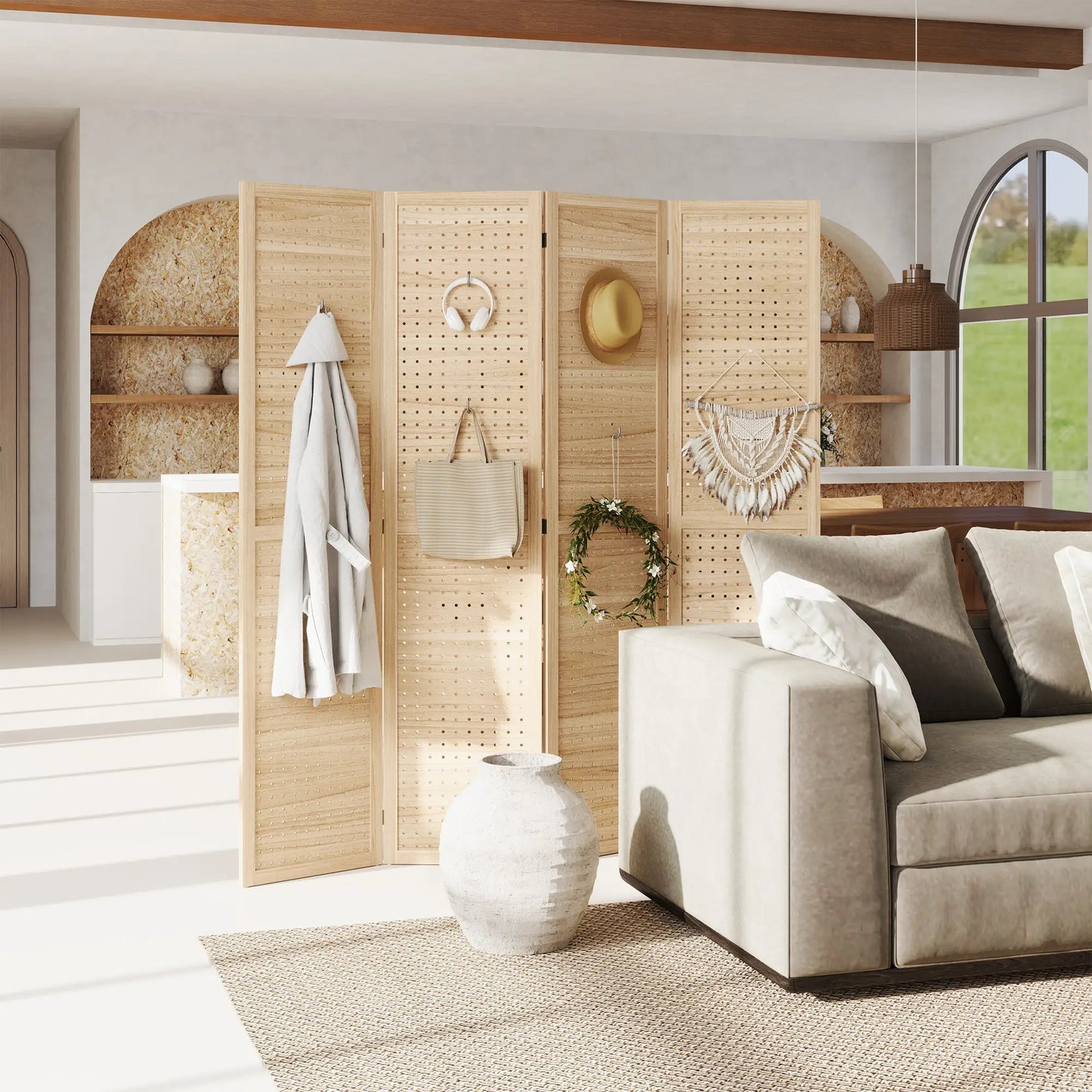 5.6 Ft. 4-Panel Room Divider, Freestanding Privacy Screen, Natural Room Dividers at Gallery Canada