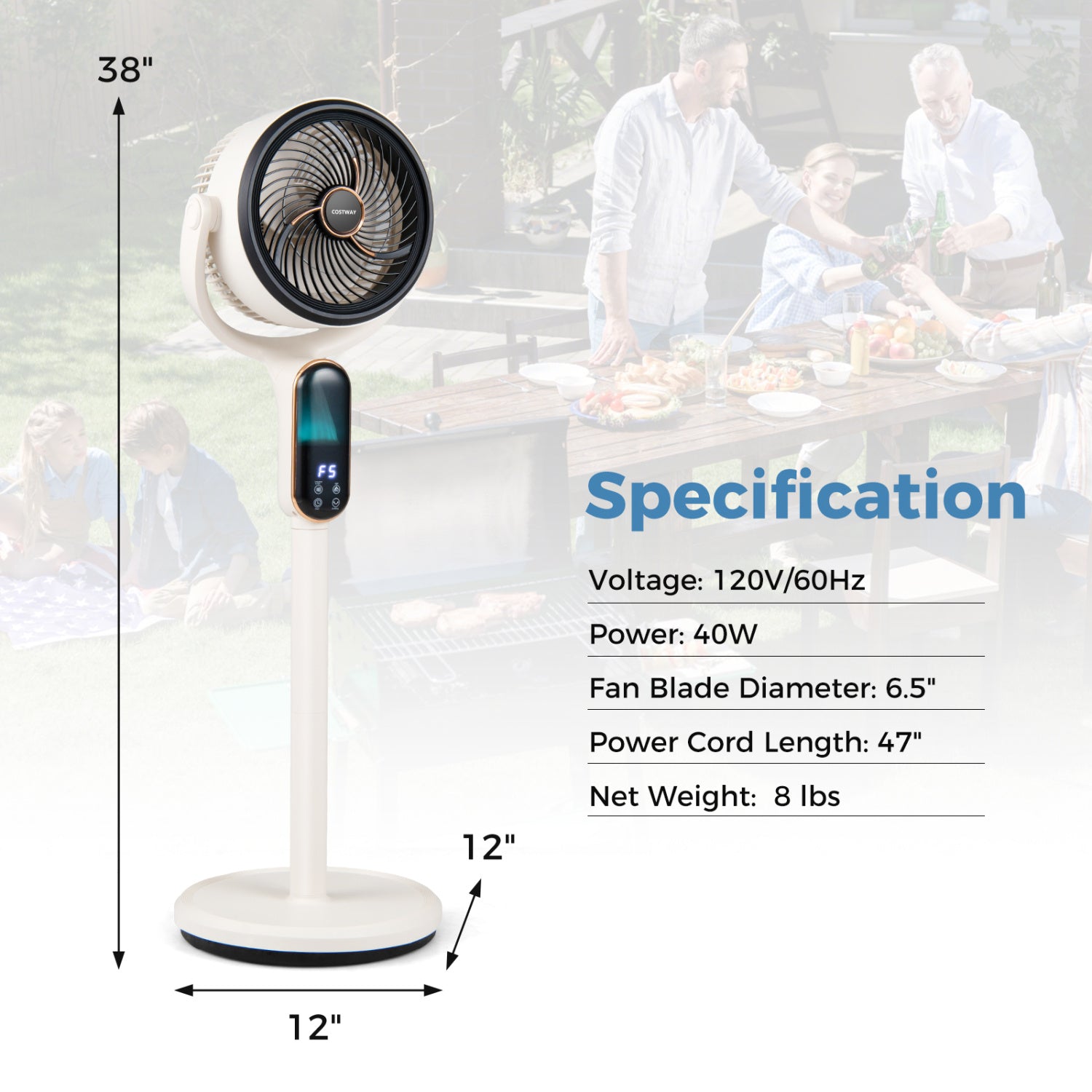 Oscillating Pedestal Fan with 8 Speeds Remote and 12H Timer, White Fans at Gallery Canada