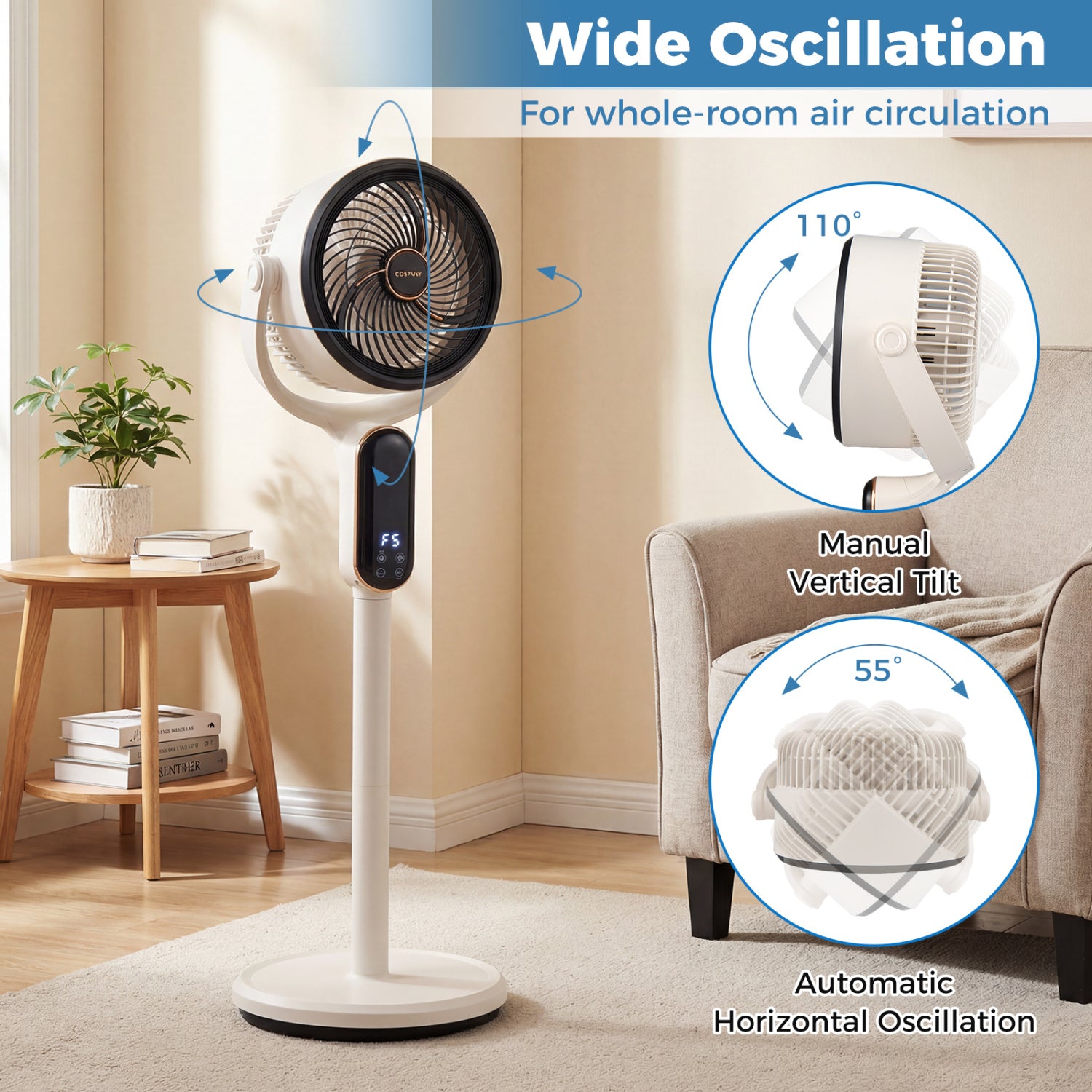 Oscillating Pedestal Fan with 8 Speeds Remote and 12H Timer, White Fans at Gallery Canada