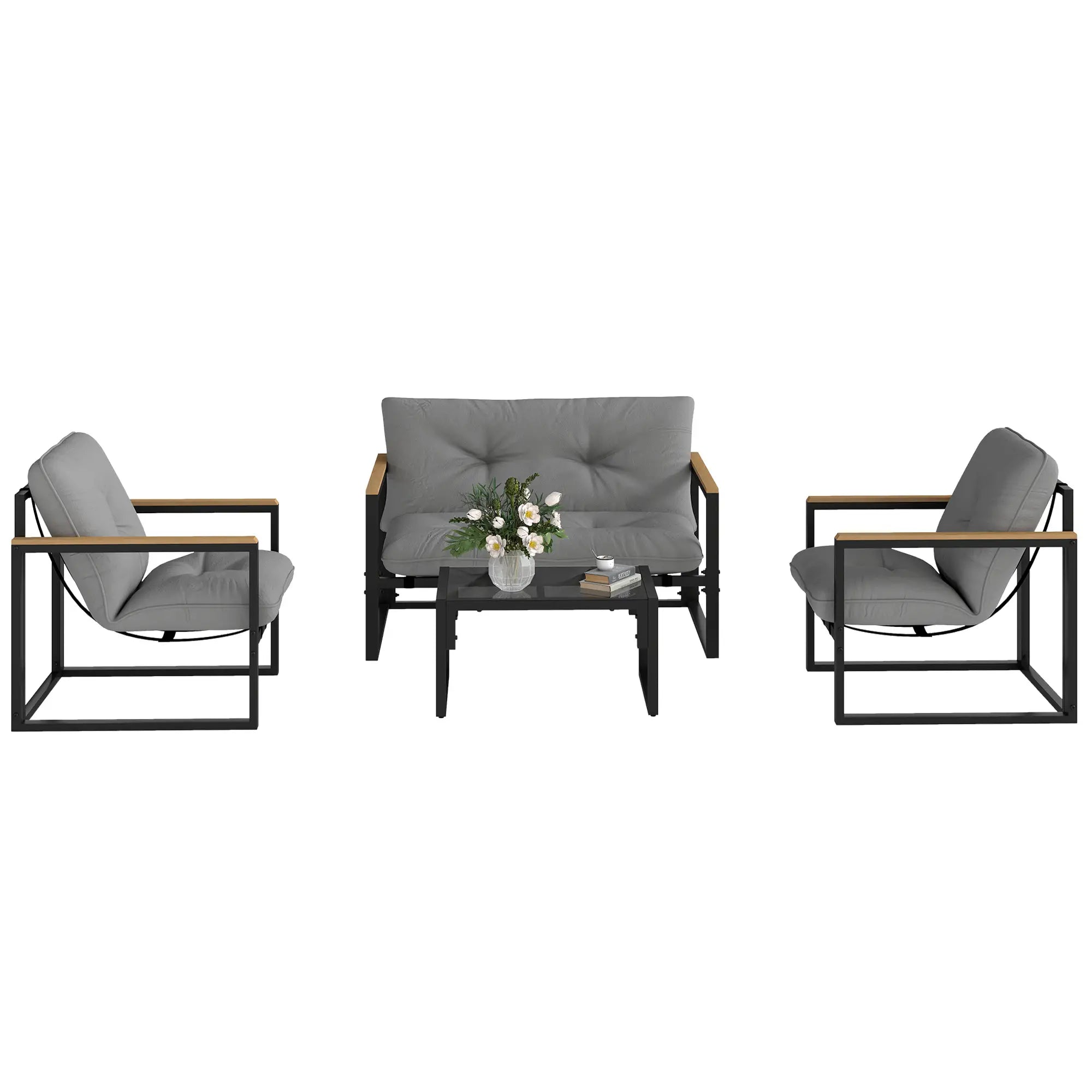 4 Piece Patio Furniture Set, Loveseat Sofa With Coffee Table, Light Grey Patio Furniture Sets Light Grey, Black at Gallery Canada