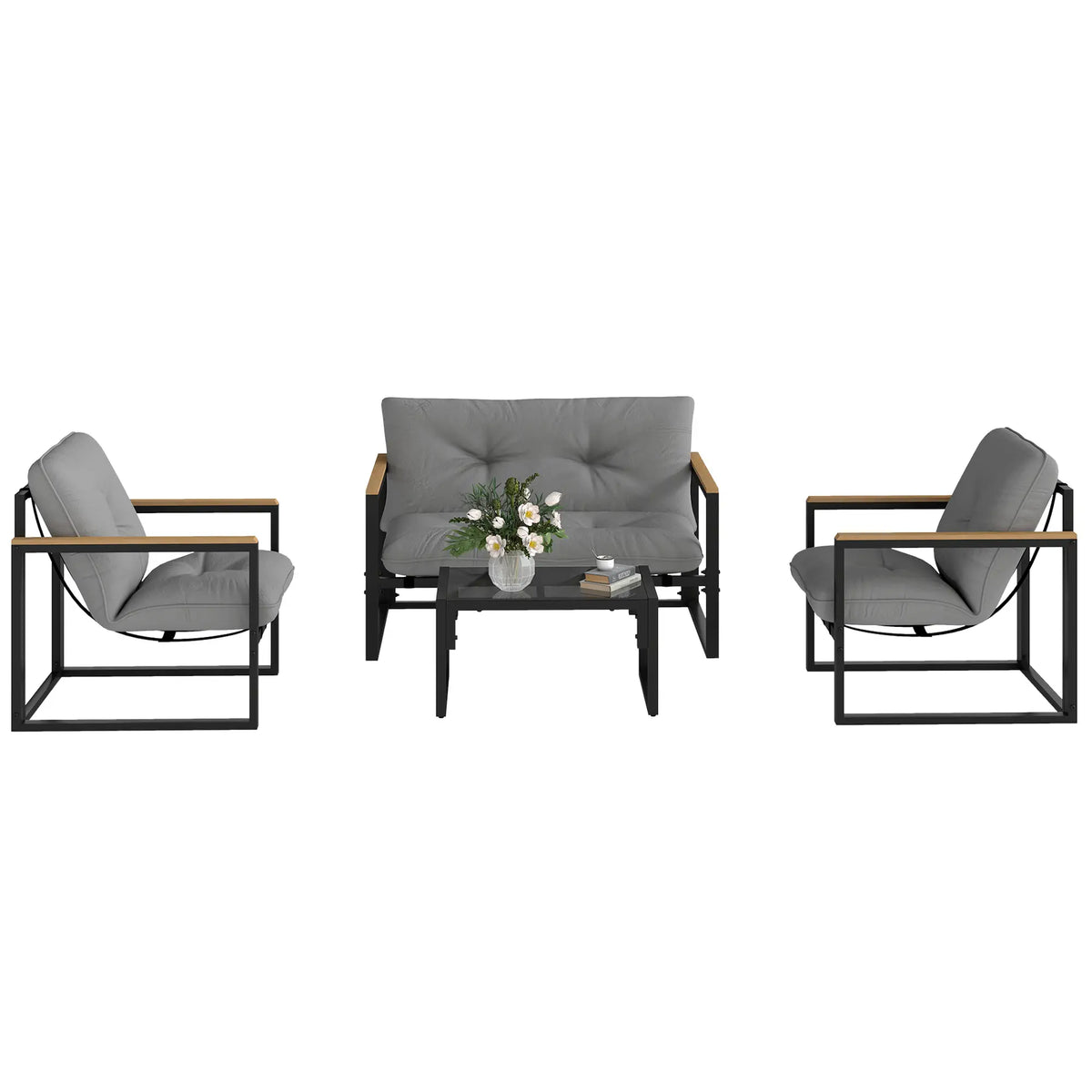 4 Piece Patio Furniture Set, Loveseat Sofa With Coffee Table, Light Grey Patio Furniture Sets Light Grey, Black at Gallery Canada
