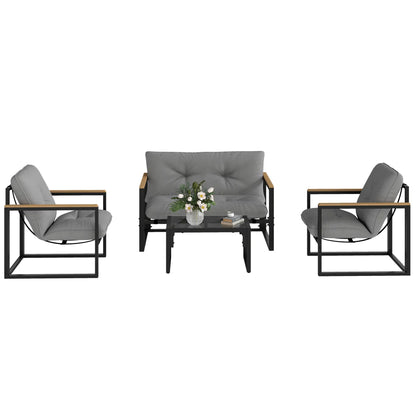 4 Piece Patio Furniture Set, Loveseat Sofa With Coffee Table, Light Grey Patio Furniture Sets Light Grey, Black at Gallery Canada