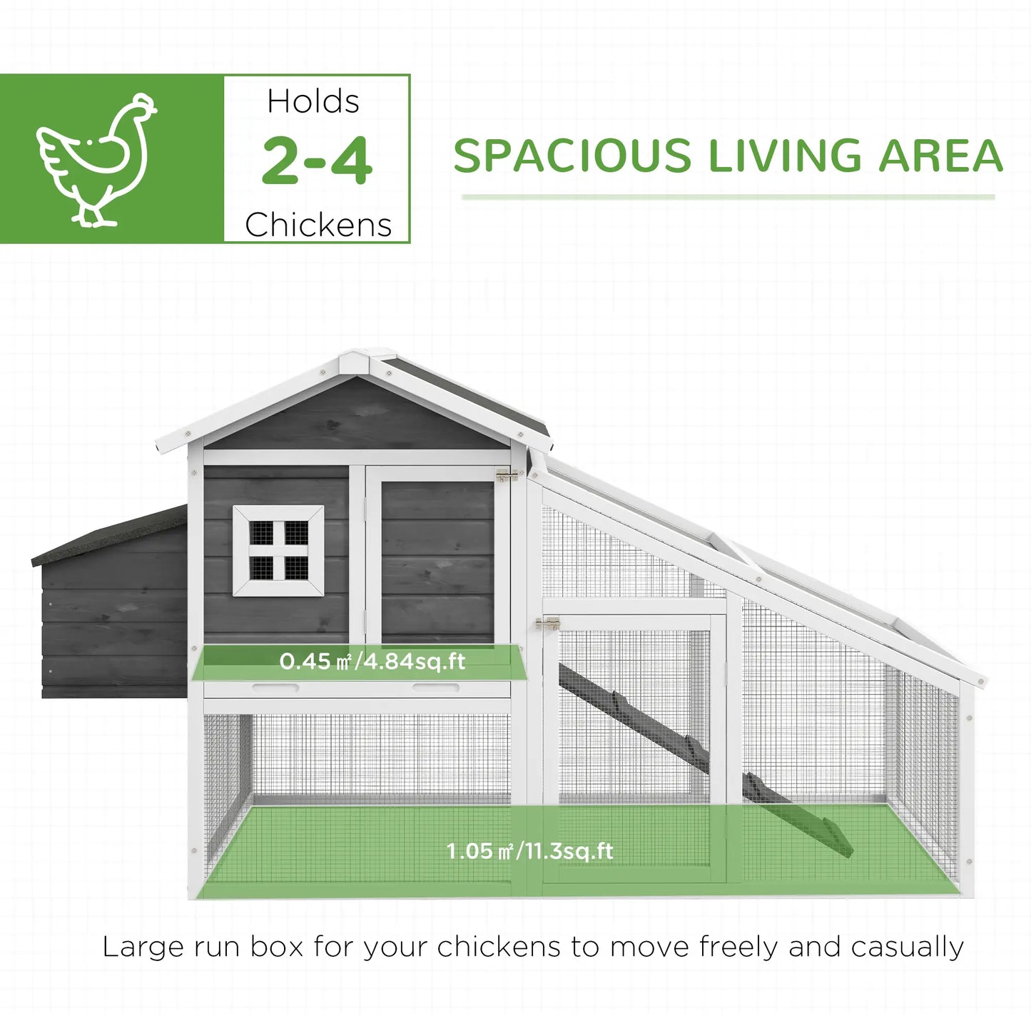 69 Wooden Chicken Coop with Run, Nesting Box, Tray, Grey Chicken Coops at Gallery Canada