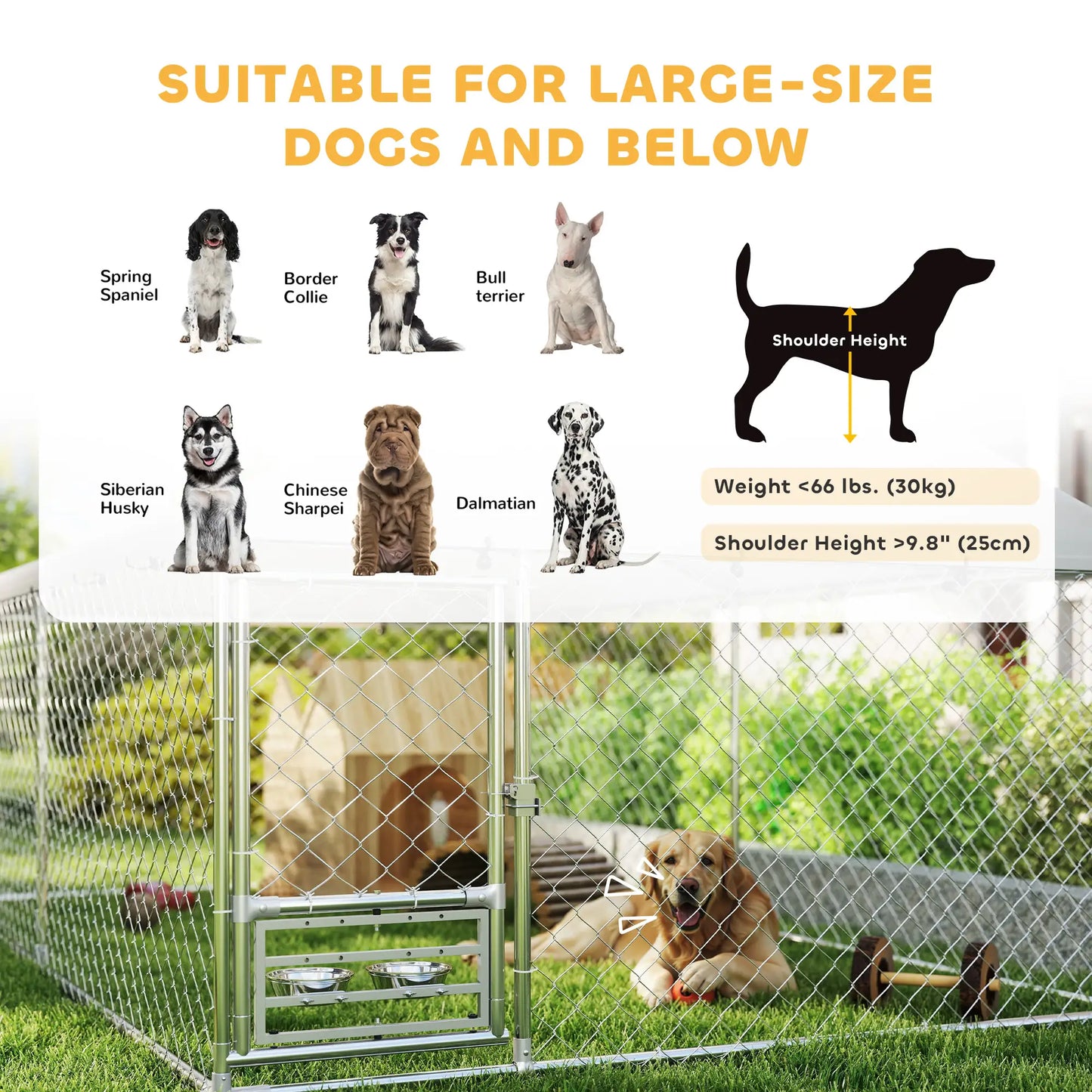 Outdoor Dog Run With Adjustable Bowls, Waterproof Cover, 13.1' x 7.5' x 5.2' Houses, Kennels & Pens at Gallery Canada