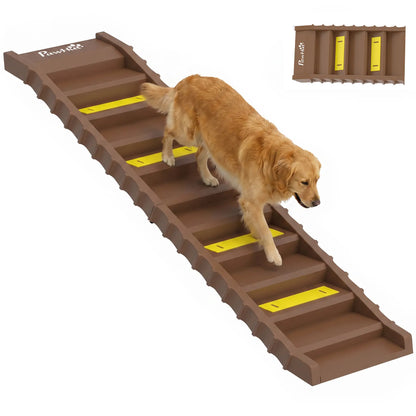 Foldable Dog Car Ramp, Anti-Slip Steps, Brown
