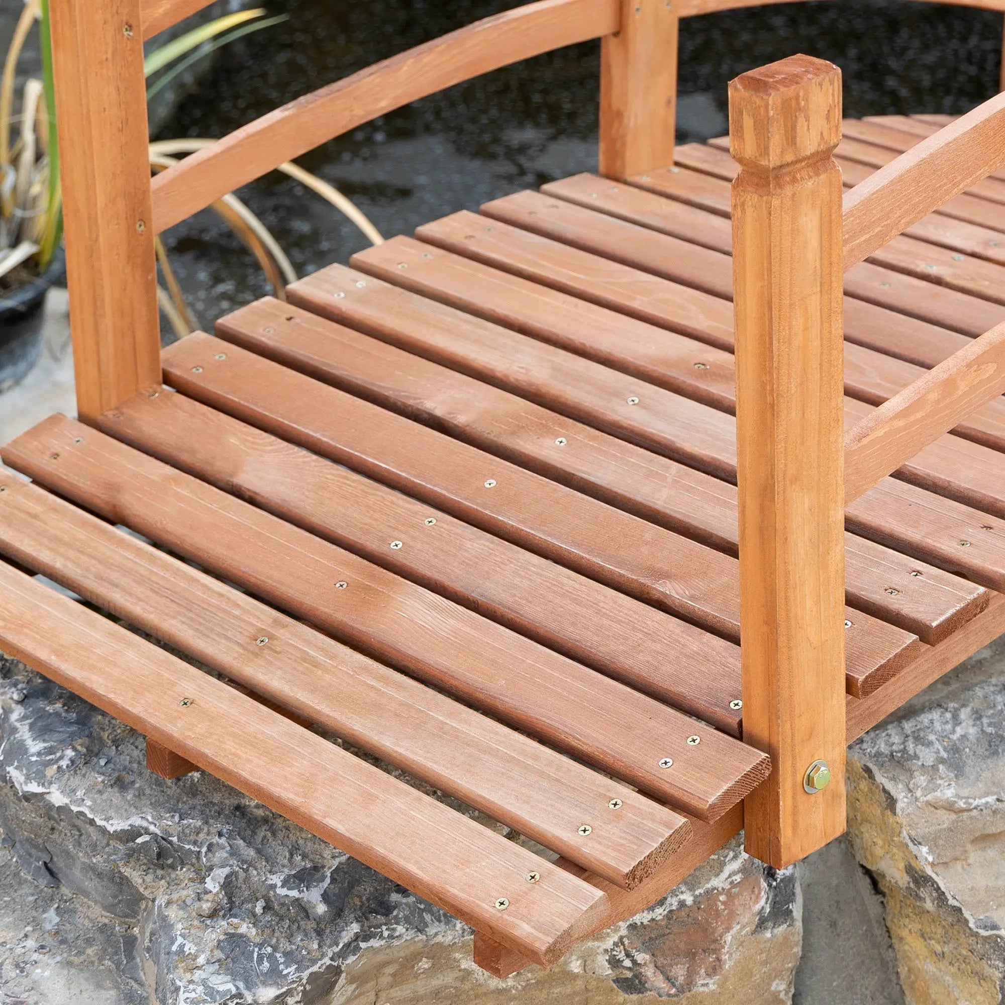 6FT Wooden Garden Bridge, Arc Footbridge with Guardrails, Orange Garden Bridges at Gallery Canada