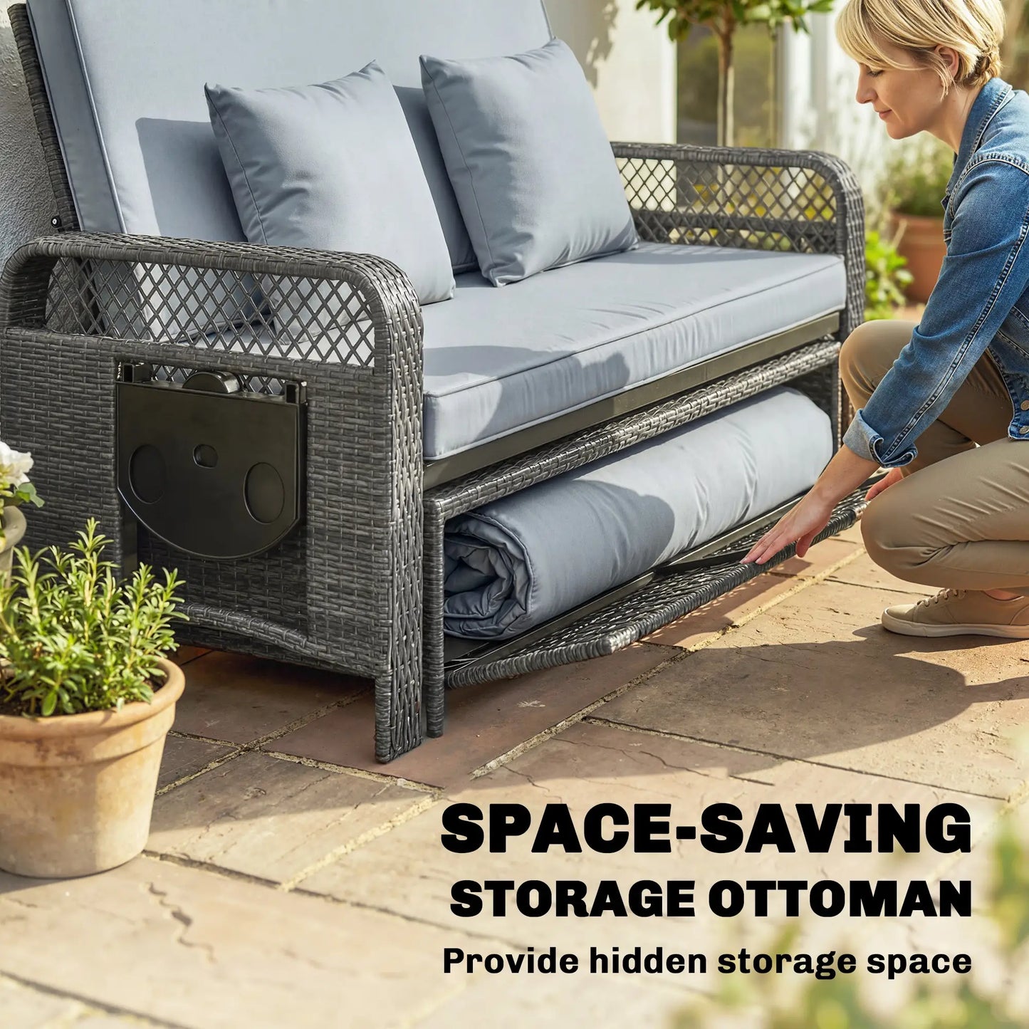 Patio Lounge Chair Set, 2 Pieces With Cushions, Adjustable Backrest, Side Trays Wicker Chaise Loungers at Gallery Canada